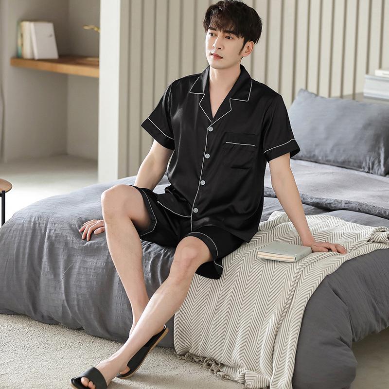 Han Yatong Silk Couple Pajamas Set: Autumn Long Sleeve Cardigan Homewear