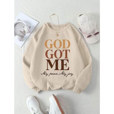 Spring Casual Women Pullover God Got Me Letter Printing Sweatshirt Tops Warm Soft Hoodies Loose Crewneck Fleece Female Clothing