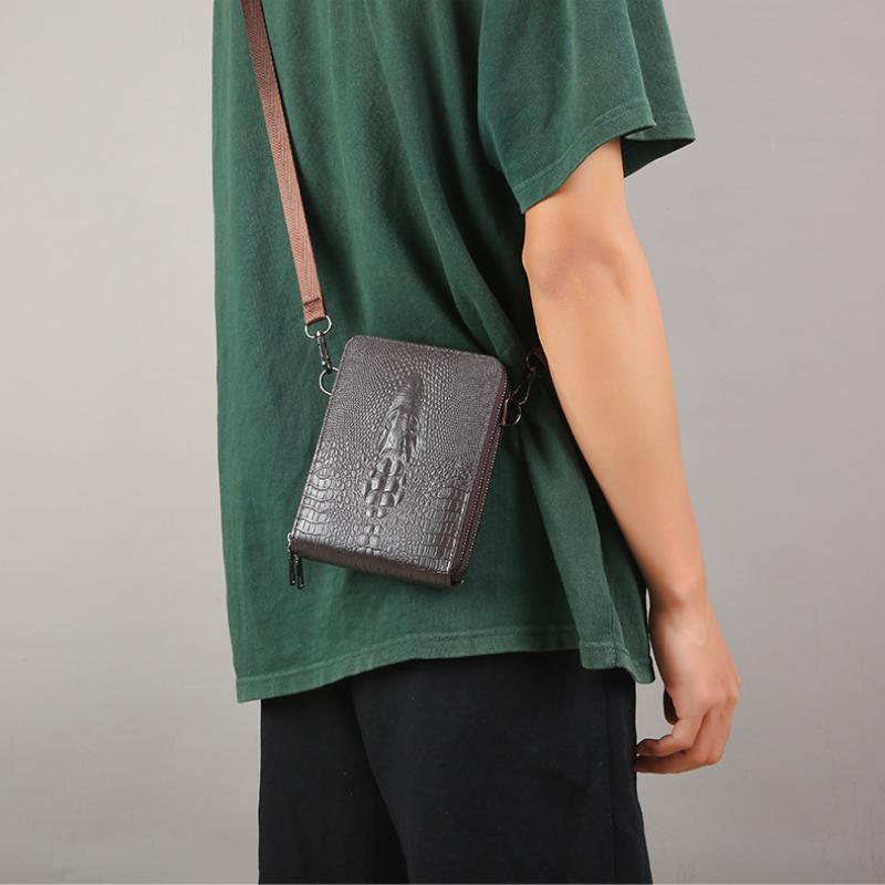 Fashion Men's Crossbody Bags New Crocodile Texture Shoulder Bags Fashion Small Zipper Cell Phone Bags Male Business Handbags