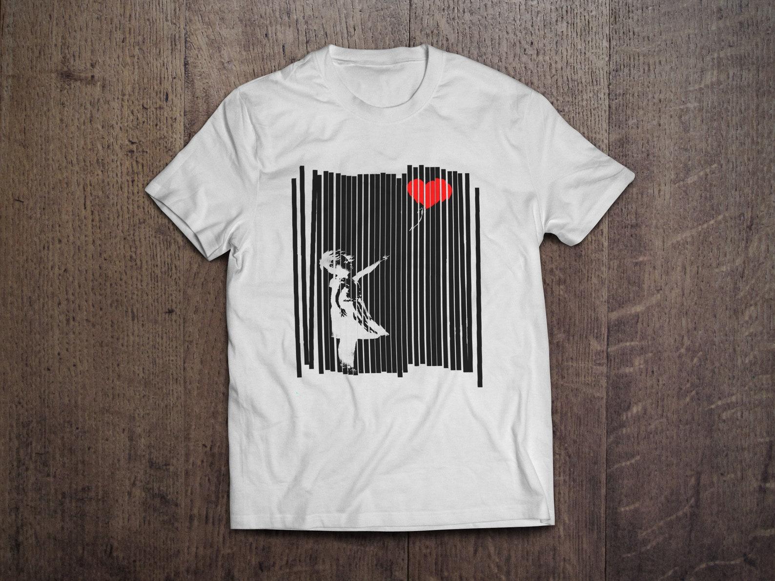 Banksy Girl with Balloon Legendary Shredded Street Art/ Heavyweight cotton unisex T shirt with print tee top XL