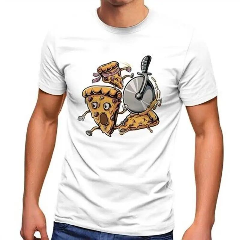 Unisexs TShirt Pizza Pieces Comic Fast Food Pizza Roller Fun Shirt Saying Funny