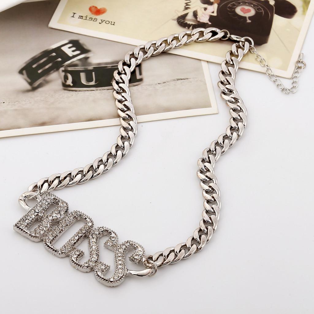 Decorated Fashionable Rhinestone Metal Letter Women Necklace For Trendy Looks