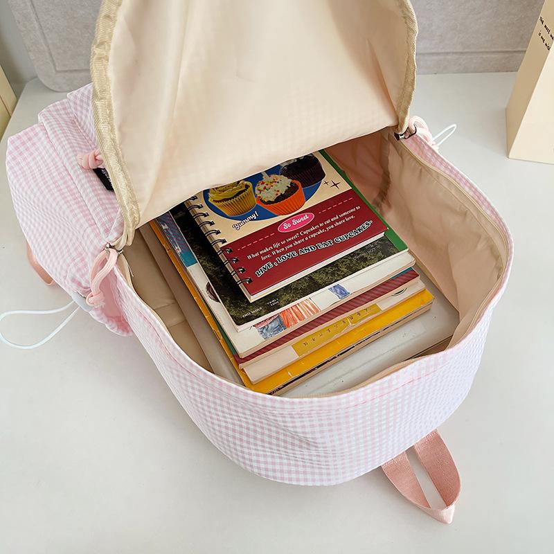 New Summer Fresh Checked Primary School Student Schoolbag Cute Backpack for Junior High School Students