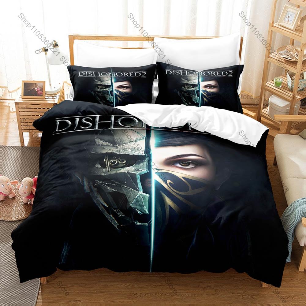 Cool Dishonored Game 3D Print Bedding Set Duvet Cover + 2 Pillowcases Soft Polyester Bed Linen Bedroom Decor For Game Fans