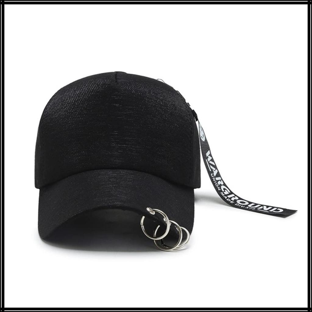 Cap Logo Charm Ring Hat Sports Running Outdoor Men Women CA579 [White Fang] (Black)