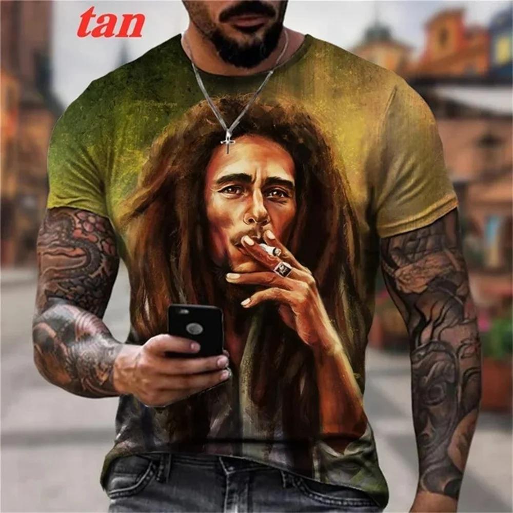 Summer Men's T-shirts Rock Bob Marley 3d Print O-neck Short Sleeve Street Hip-hop Shirt Oversized Tops