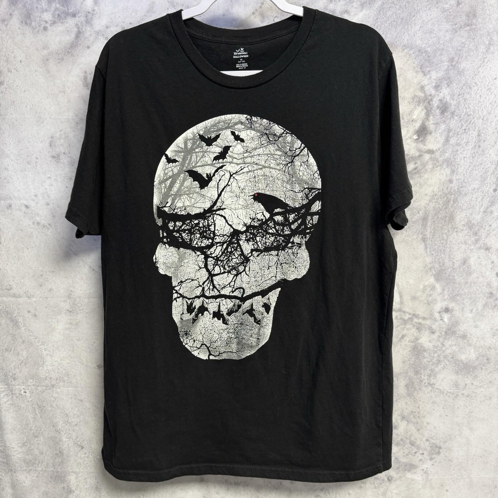 Halloween Scary Skull T Shirt Mens XL Black Short Sleeve Graphic Tee S