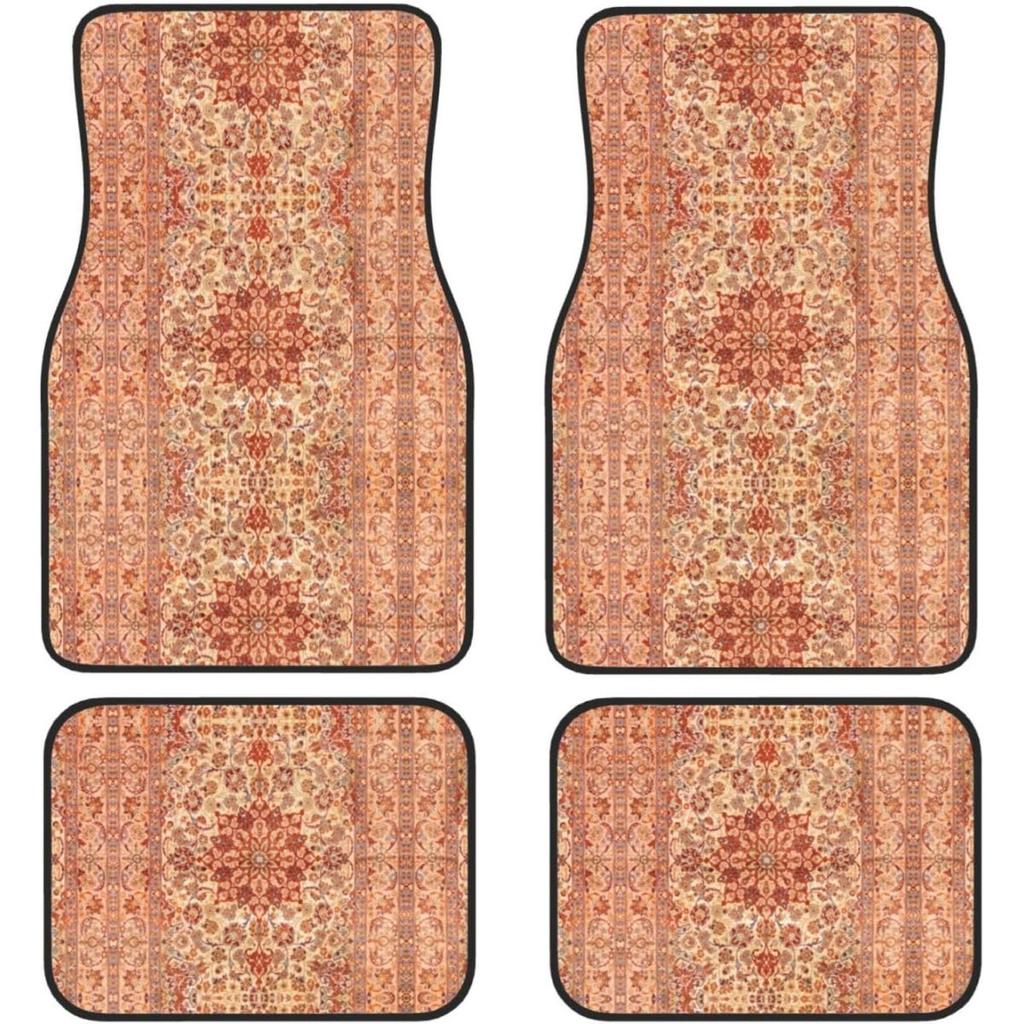 Car Floor Mats Set Of 4, Oriental Turkish Persian Carpet Front And Back Rug Mats Decorative Universal For Cars SUV Trucks Vans
