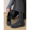 Xiaoxiangfeng One-word Buckle Mary Jane Mao Mao Shoes Autumn and Winter Outer Wear Inner Height Increase Warm Single Shoes Comfortable Velvet 