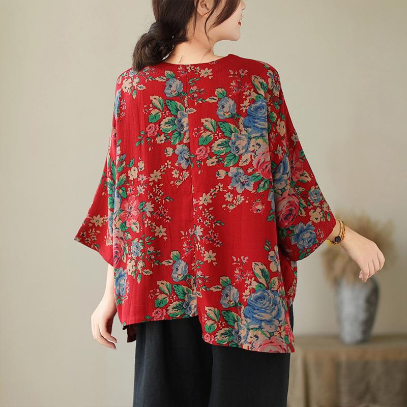 DIMANAF 2025 Summer Plus Size T-Shirt Asymmetrical Women V-Neck Loose Floral Basic Tops Tees Maxi