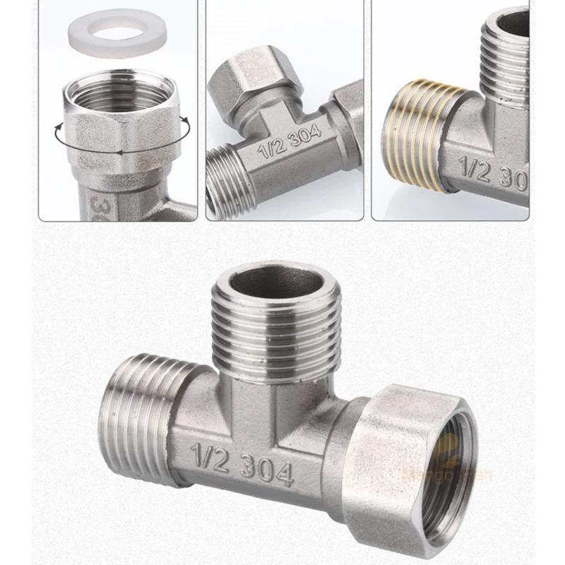Stainless Steel T Adapter G1/ 2" T-Valve Diverter Valve Three Way Device Hole For Bath Bidet Sprayer Shower