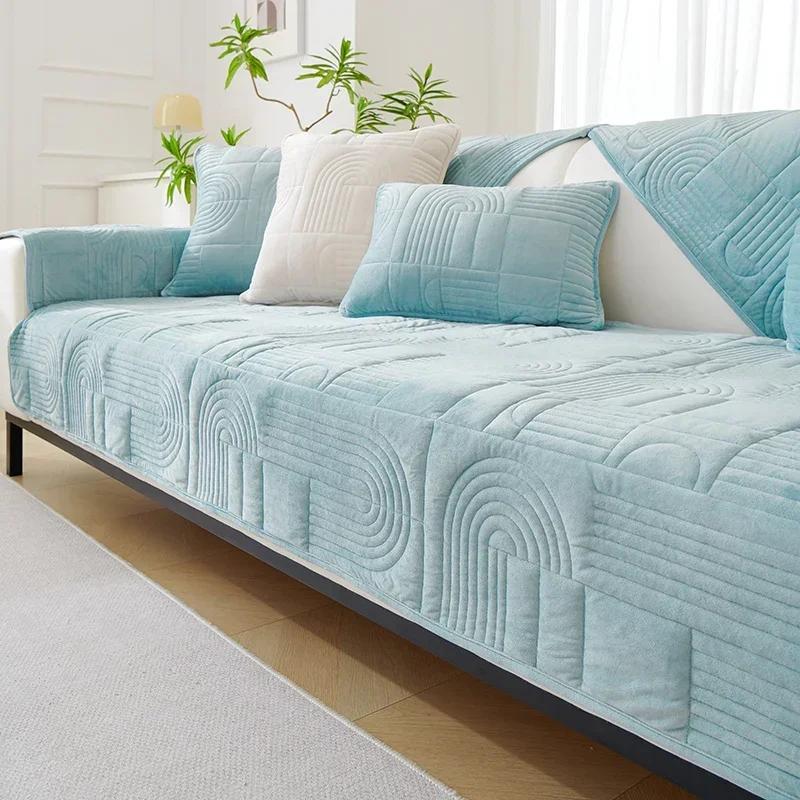 Thicken Velvet Sofa Covers for Living Room Non-Slip Couch Cover Chaise Lounge Sofa Mat Covers Universal L Shaped Sofa Towel Home