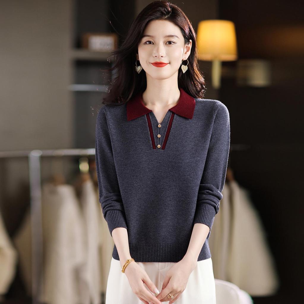 Women's High-End Knit Wool Lapel Sweater - Stylish Spring/Autumn Outerwear Versatile Top