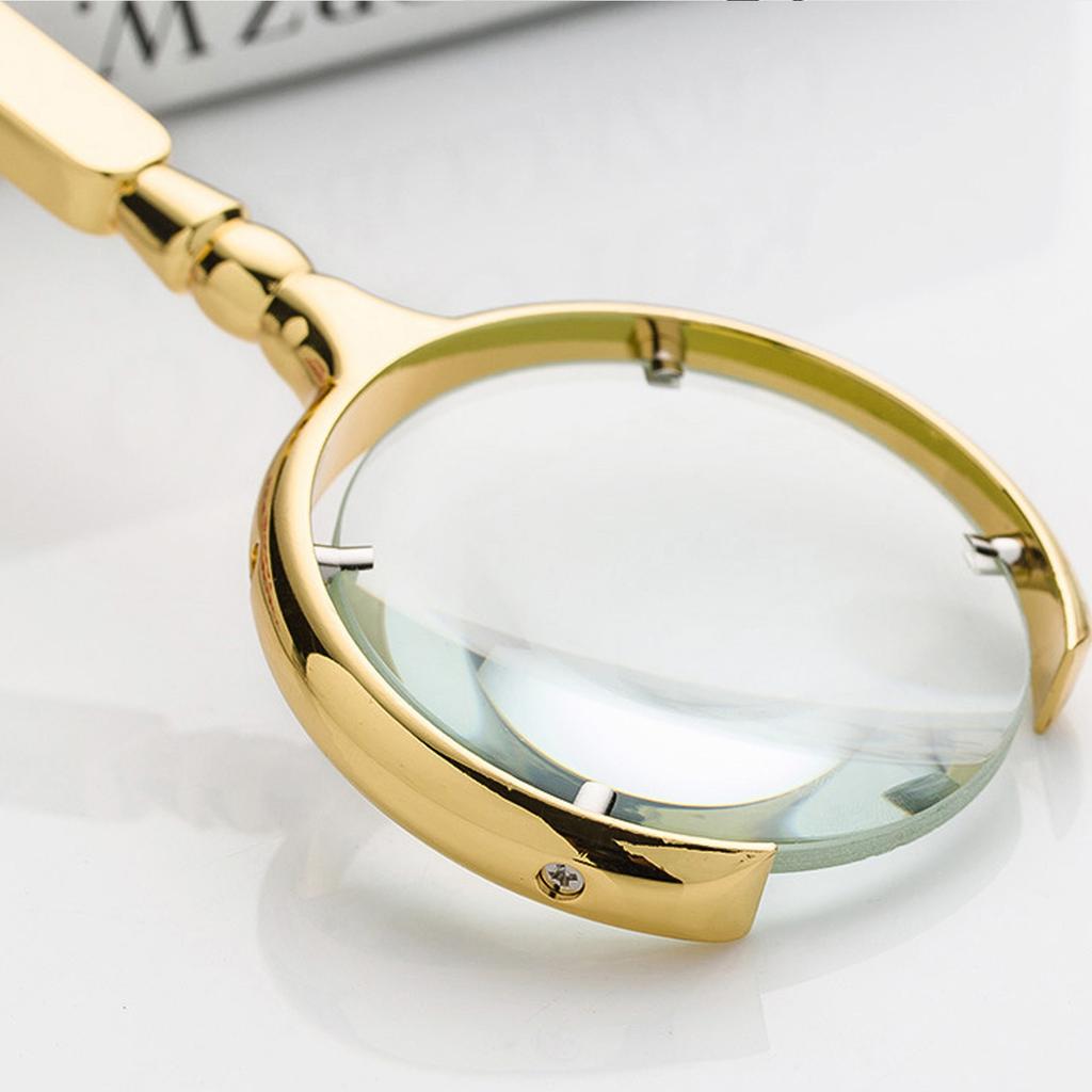 Magnifying Glass Golden Ergonomic Handheld Stainless Steel Handle 8X Lune Shape Open Reading Magnifier for Elder