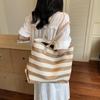 Shoulder Bag Striped Contrast Woven Bag Large Capacity Straw Tote Bag