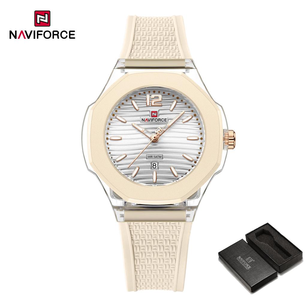 NAVIFORCE Original Women Girls Simple Quartz Watch Date Waterproof Silicone Strap Luminous Hands Lightweight Women Girls Watch Gift NF6109