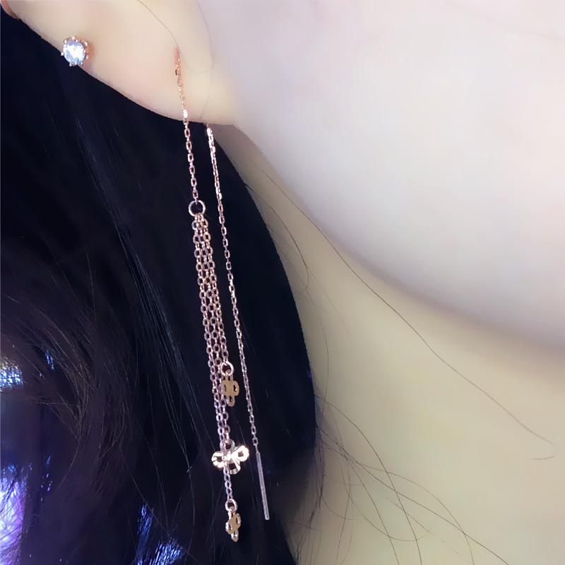 Color Gold Purple Gold Shiny Flower Earrings Exquisite Delicate Rose Gold Fringed Earrings