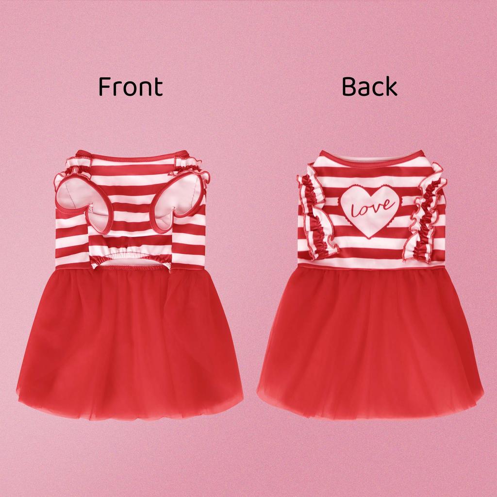 Pet Red & White Stripe Love Dress, Dog & Cat Valentine's Day Tutu Skirt with "Love" Heart Print for Small Medium Dog & Cats