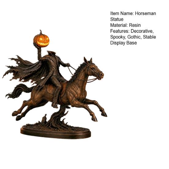 Estatua del Jinete sin Cabeza de Halloween con Luz de Calabaza LED, Decoración de Fantasma Iluminada de Resina, Figura de Caballero, Escultura de Terror para Decoración de Mesa del Hogar
