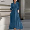 ZANZEA Women Casual Turn Down Collar Long Sleeve Loose Long Shirt Dress