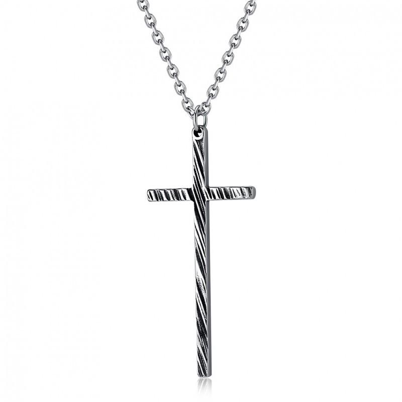 Cold Neutral Style Titanium Steel Cross Necklace Artistic Retro Versatile Sweater Chain Pendant