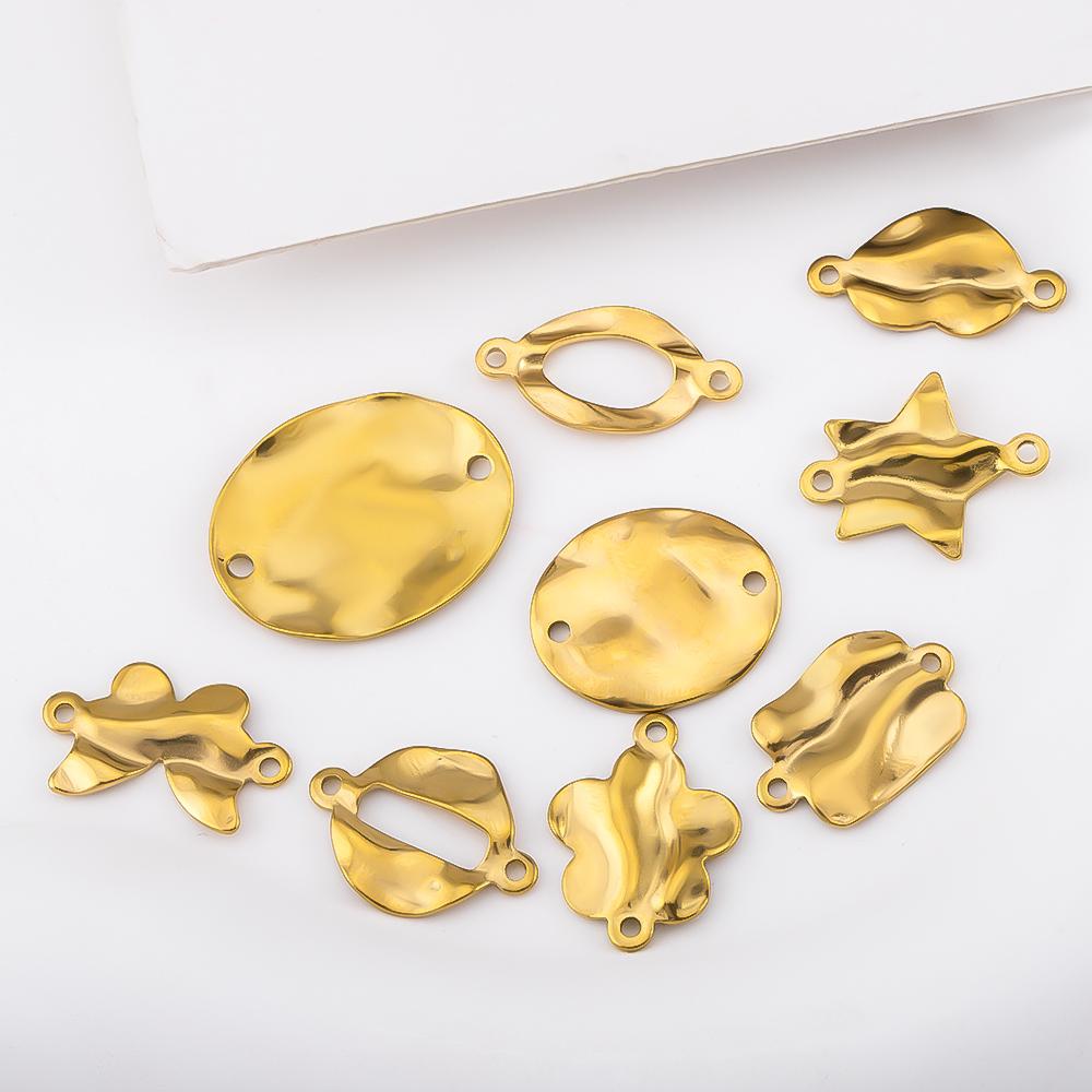 10/20pcs 18K Stainless Steel Round Flower Charms Double Hole Pendants Connector Jewelry Making Accessories DIY Necklace Bracelet