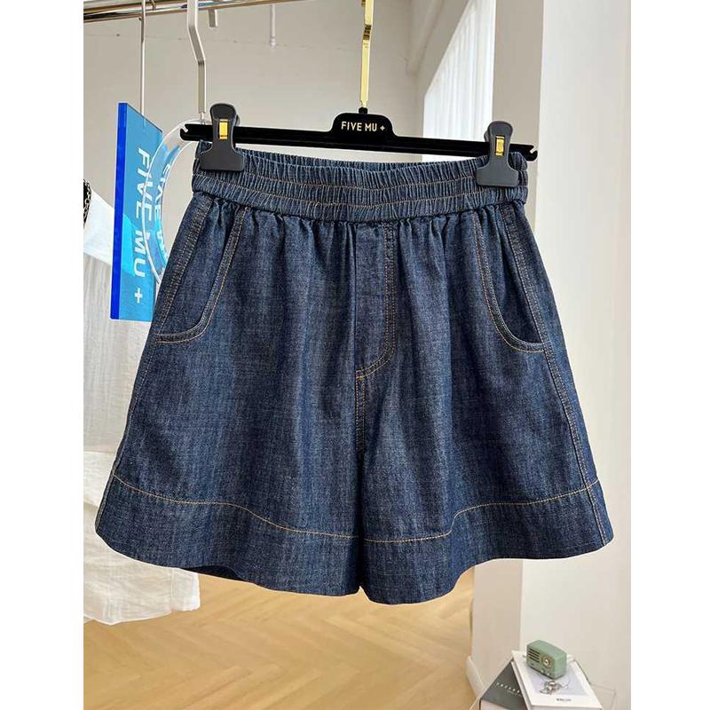 Women Clothing Summer Fashion High Waist A-line Wide Leg Jeans Shorts Female Vintage Blue Denim Casual Pockets Loose Short Pants