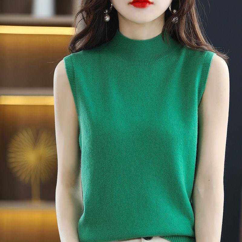 Knitted Sleeveless Sweater Women's Turtleneck Short Loose Versatile Knitted Bottoming Shirt