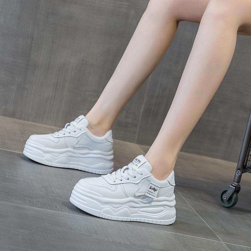 

Little white shoes thick sole heightening leather board shoes women s 7CM muffin sole small breathable classic 33