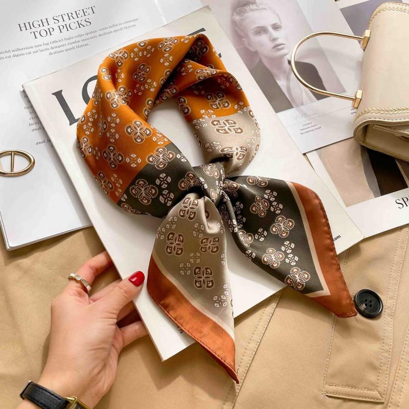 Elegant Silk-Like Square Scarf Women Korean Style Print Neck Lightweight 70x70cm Nylon Fashion Accessory