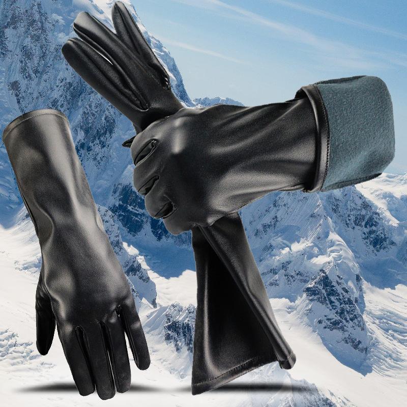 Extended women's leather gloves, touch screen autumn and winter