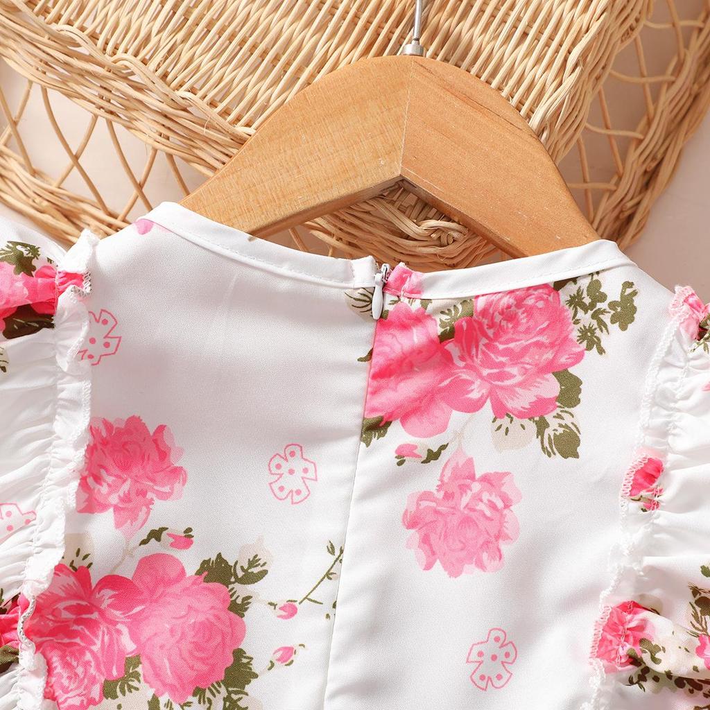 Floral Ruffle Sleeveless Baby Girl Romper Jumpsuit