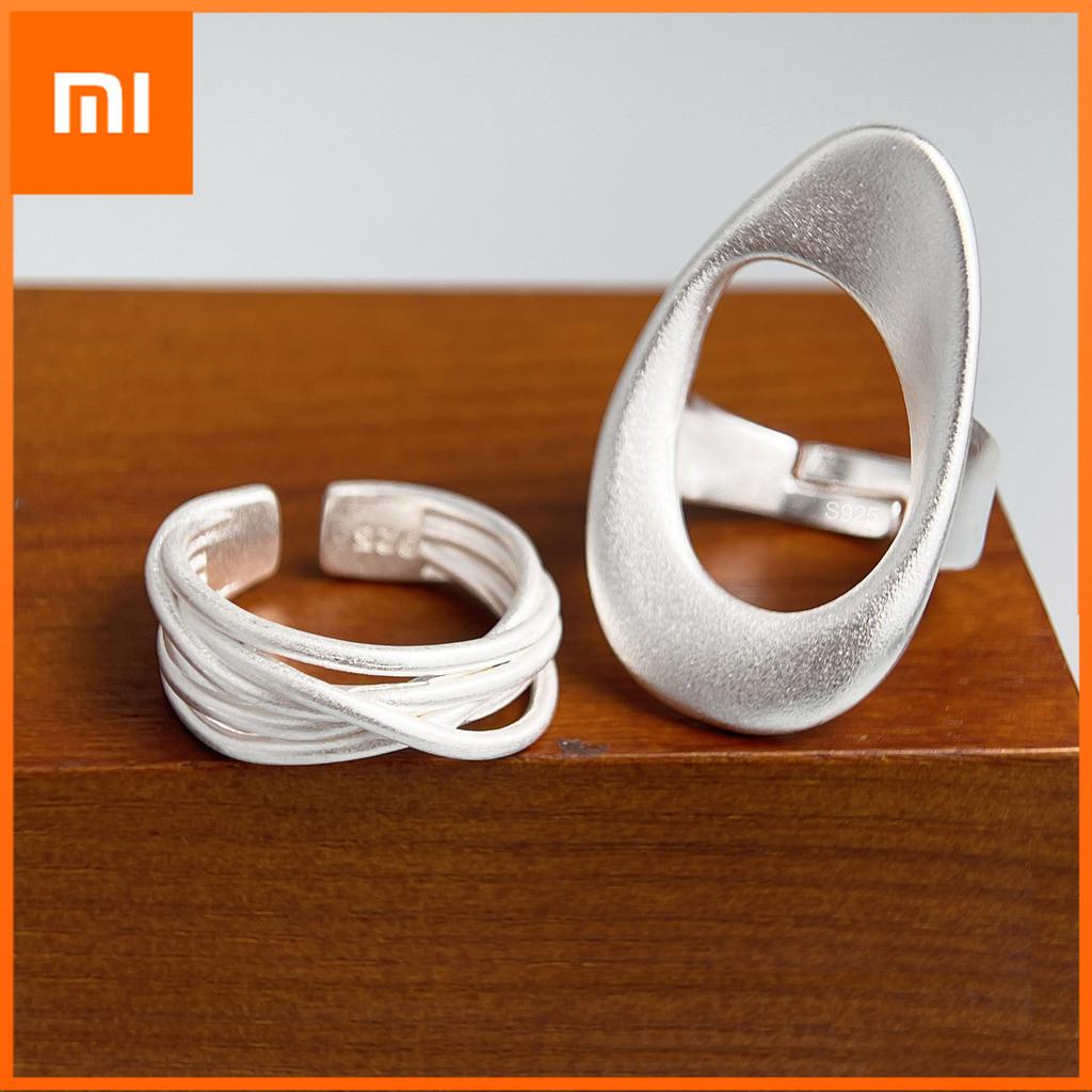 Xiaomi 925 Sterling Silver Rings for Women Couple Minimalist Handmade Round Interware Lines Ring Fine Jewelry Gift Prevent Allergy