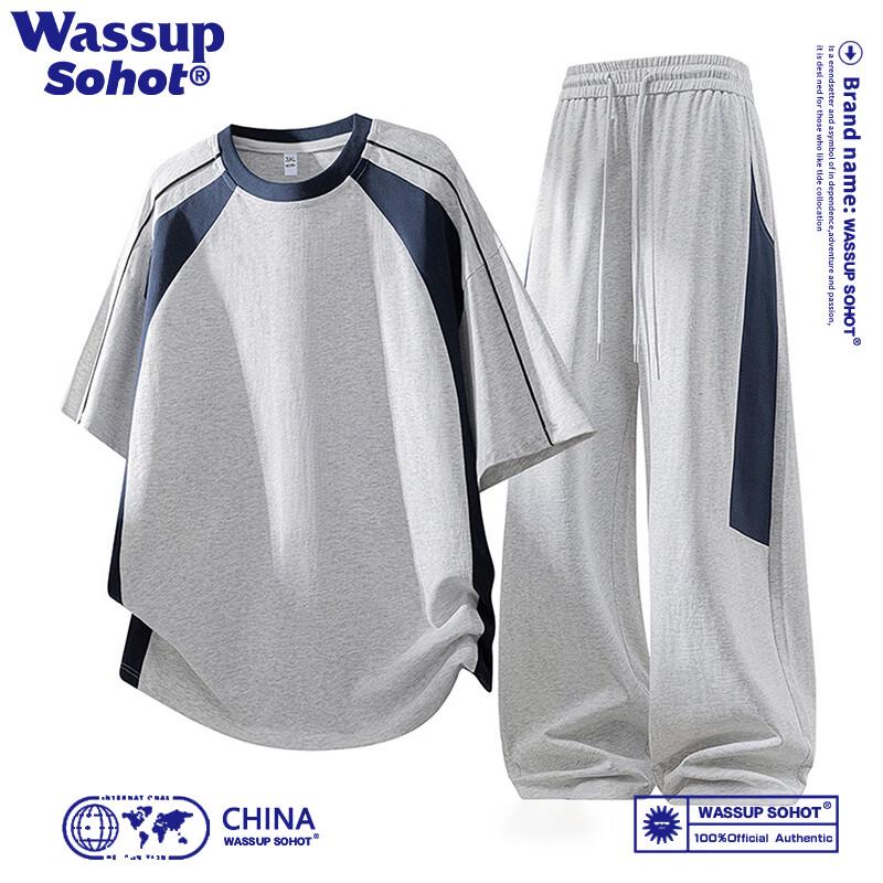 

Wassup Sohot Men s Color-Block Short Sleeve T-Shirt & Sweatpants Set 2XL
