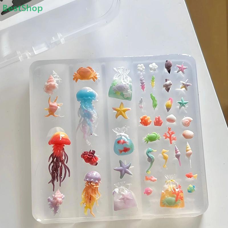 Ocean-themed(Jellyfish,Shell,Fish Tail),3D Silicone Nail Art Molds,DIY Nail Design Transparent Manicure Template