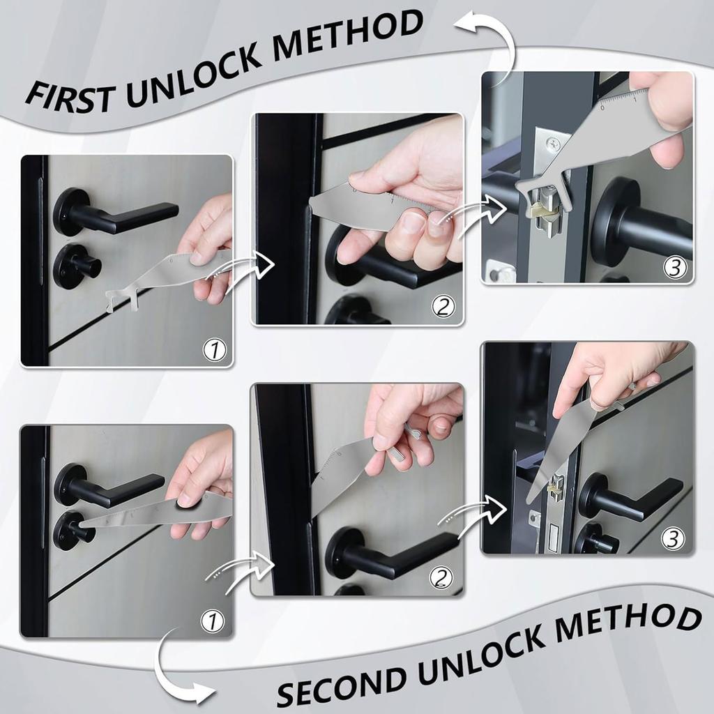 Multi-Use Door Entry Tool 2 Pack – Stainless & Spring Steel Rescue EDC Tool With Hook Design And 4.5 Inch Ruler, Compact Hand Tool