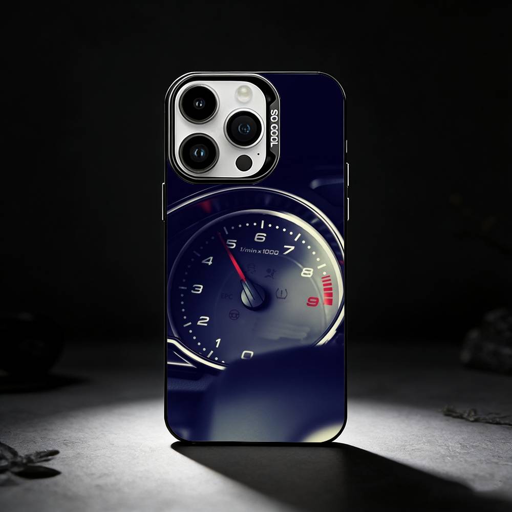Sports Car Dashboard Phone Case For iPhone 17,16,15,14,13,12,11 Plus,Pro Max,XS,Colored Silver Phone Case