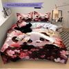 3pcs Sakura Panda Bedding Set - Includes 1 Quilt Cover and 2 Pillowcases, Comfortable Bedding with Stylish Design for Bedroom, Machine Washa