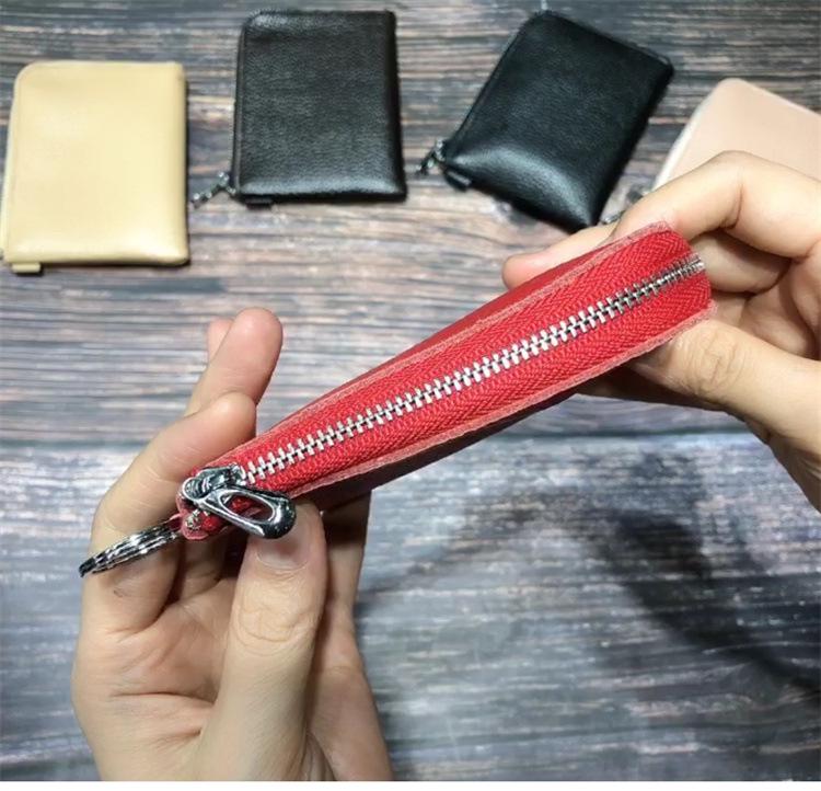 Genuine Leather Zipper Coin Purse & Card Holder with Key Ring