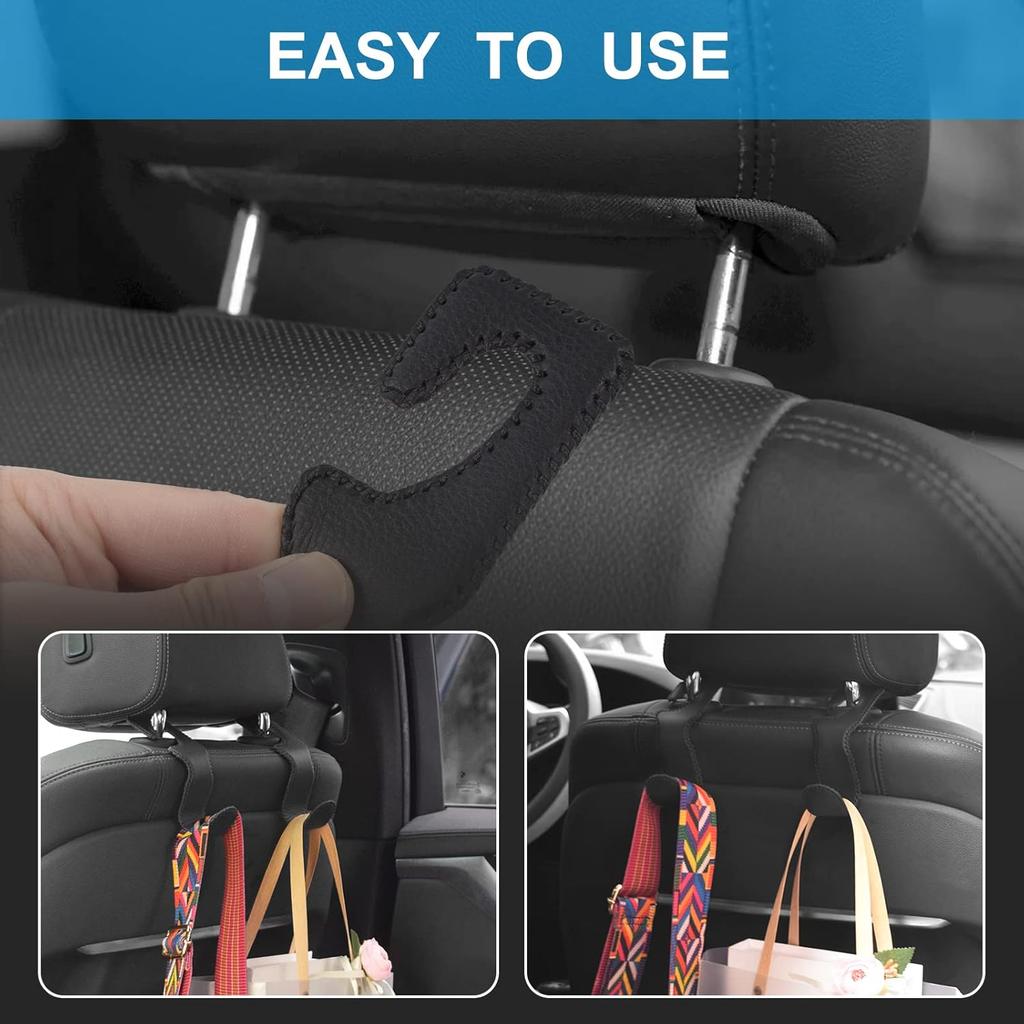 Leather Purse Hooks For Car, 2 Pack Car Purse Holder, Car Headrest Hooks Holders For Hanging Purses And Bags Coats Grocery Bag Backpack