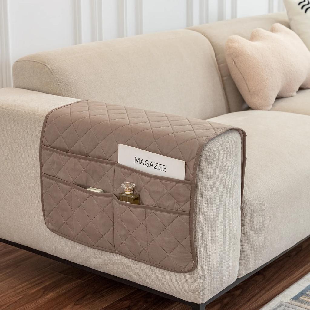Bolsa de armazenamento de bolso para apoio de braço de sofá multifuncional com 6 bolsos, suporte para controle remoto de cadeira de sofá, prateleira de armazenamento de cabeceira, bolsas de armazenamento