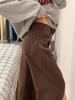 Women's Plus Size Brown Wide-Leg Jeans with Velvet Lining for Autumn/Winter - Loose, Straight-Leg, Slimming Fit for Pear Shape