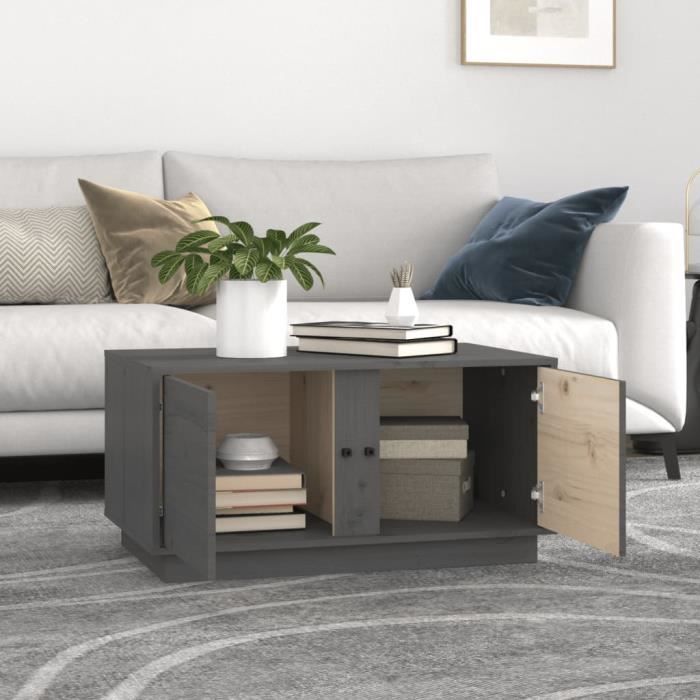 814421 vidaXL Table basse Gris 80x50x40 cm Bois massif de pin