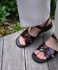 Heenn Shiny Leather Crossover Sandals. Burgundy