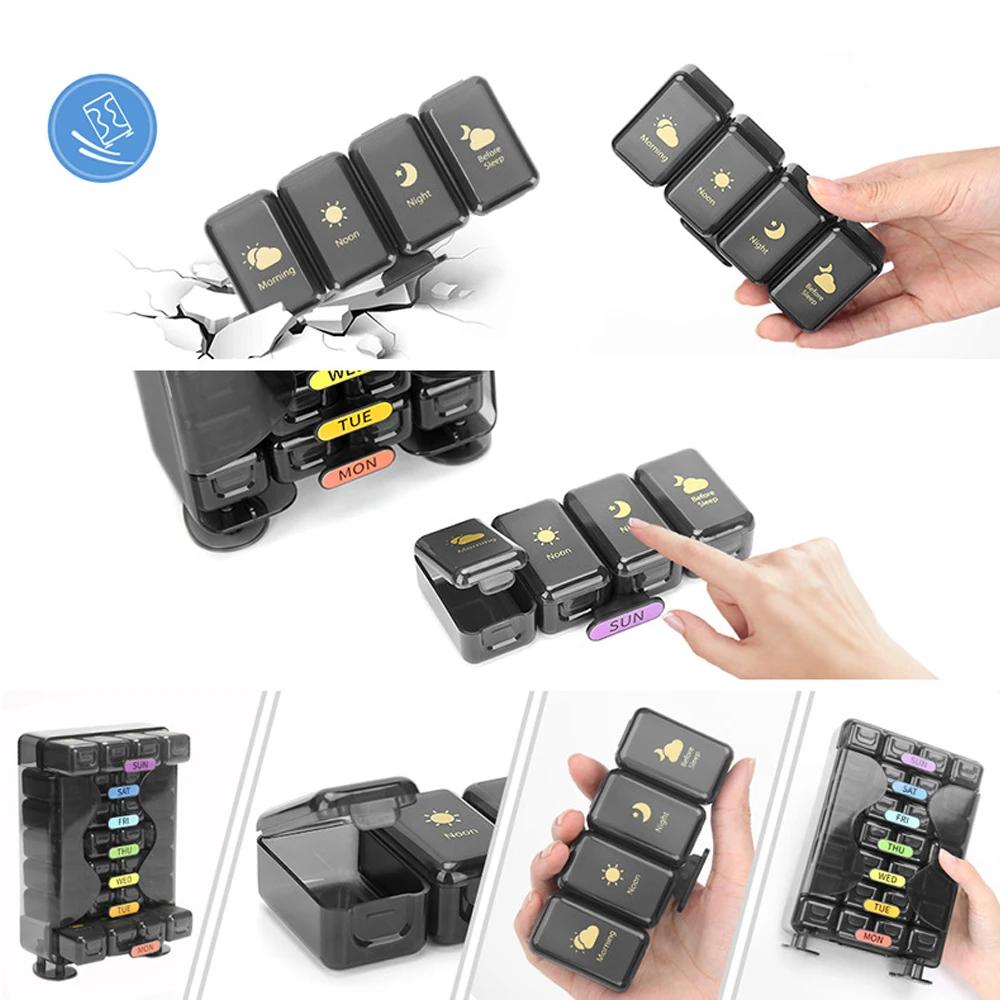 Weekly Pill Organizer 7 Day 4 Times A Day 28 Grid Large Daily Pill Cases Medicine Organizer Box Container for Portable Travel