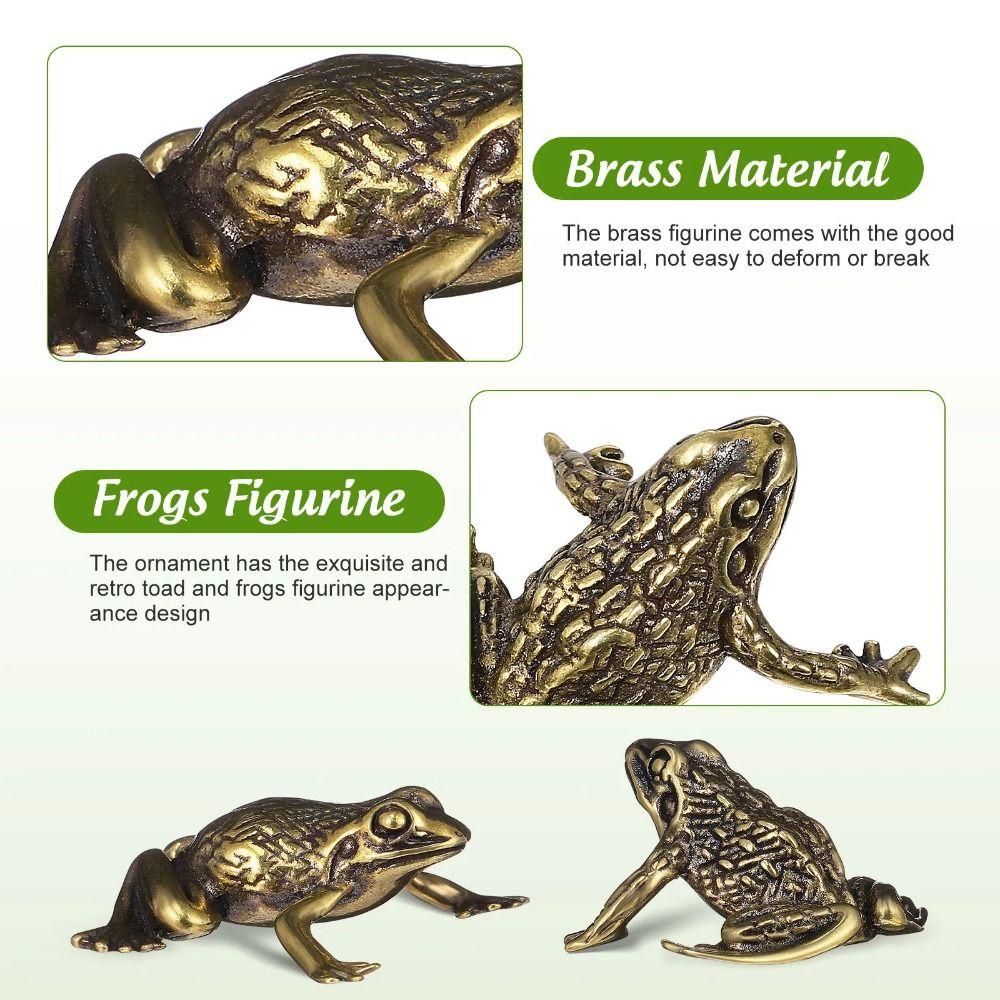 Solid Brass Brass Toad Figurine Retro Style Tea Pet Ornament Golden Toad Statue  Desktop Decoration