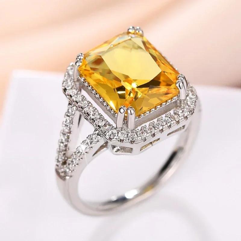 New Elegant Yellow Cubic Zirconia Women Rings Luxury Wedding Anniversary Party Lady's  Accessories Bright Fashion Jewelry