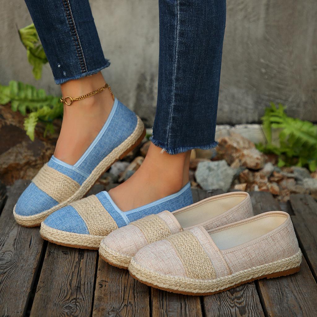 Foreign trade processing summer new woven contrasting mesh single shoes comfortable real hemp sole fisherman shoes women