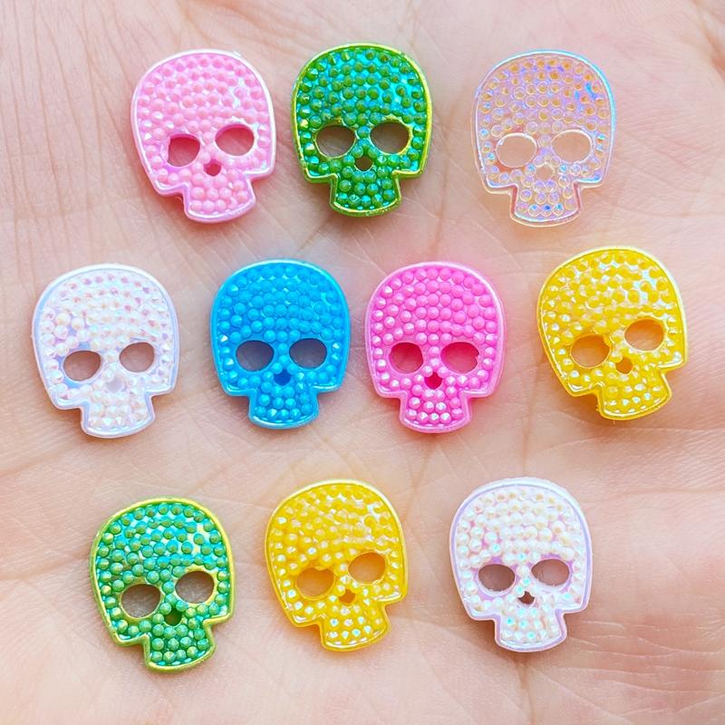 50Pcs New Kawaii Cute Shining Skull Flat Back Acrylic Cabochons Scrapbooking DIY Jewelry Craft Decoration Accessorie