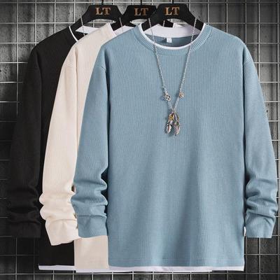 Men's Autumn Round Neck Long Sleeve Loose Sweater - 2024 Trendy Spliced T-shirt